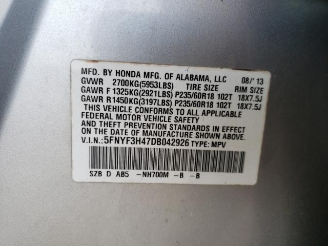 2013 HONDA PILOT EX 5FNYF3H47DB042926