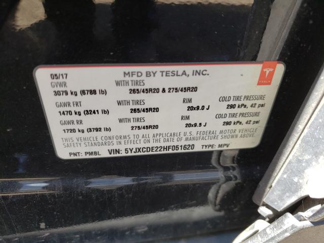2017 TESLA MODEL X 5YJXCDE22HF051620