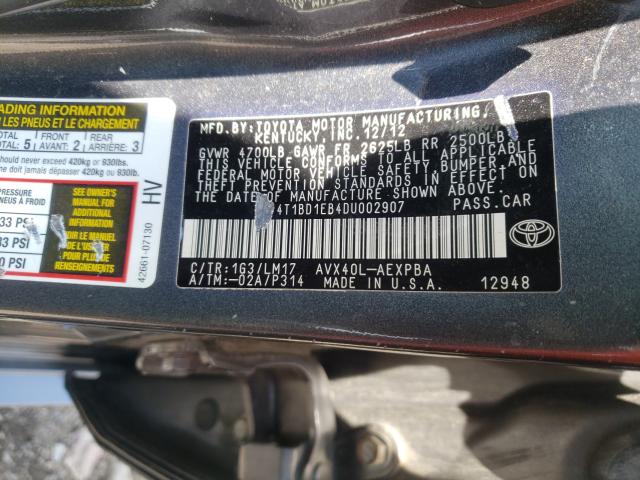 2013 TOYOTA AVALON HYB 4T1BD1EB4DU002907