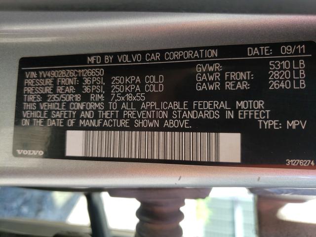 2012 VOLVO XC70 T6 YV4902BZ6C1126650