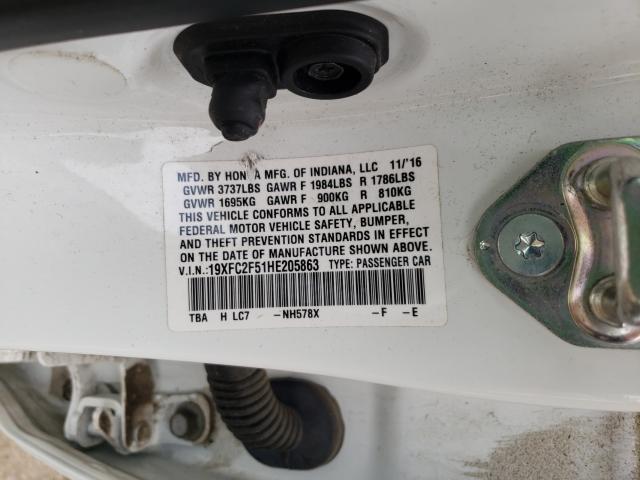 19XFC2F51HE205863 Honda Civic Lx 2017. Фото: 9