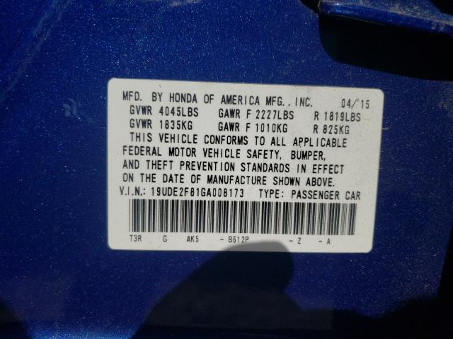 2016 ACURA ILX PREMIU 19UDE2F81GA008173