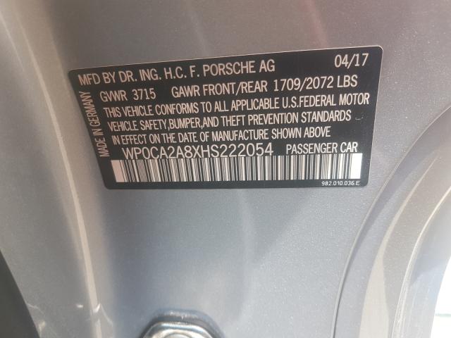 2017 PORSCHE BOXSTER WP0CA2A8XHS222054