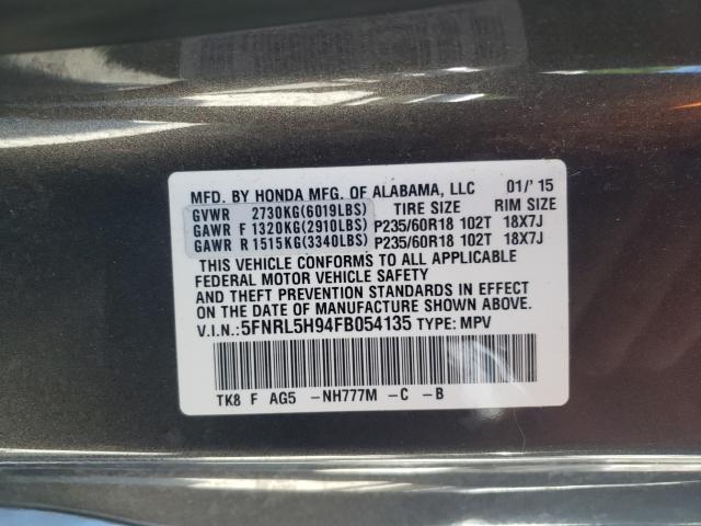 2015 HONDA ODYSSEY TO 5FNRL5H94FB054135
