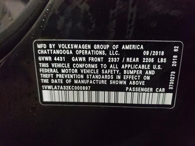 2019 VOLKSWAGEN PASSAT WOL 1VWLA7A32KC000897