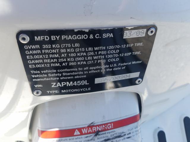 2010 VESPA GTS 300 SU ZAPM459LXA5700904