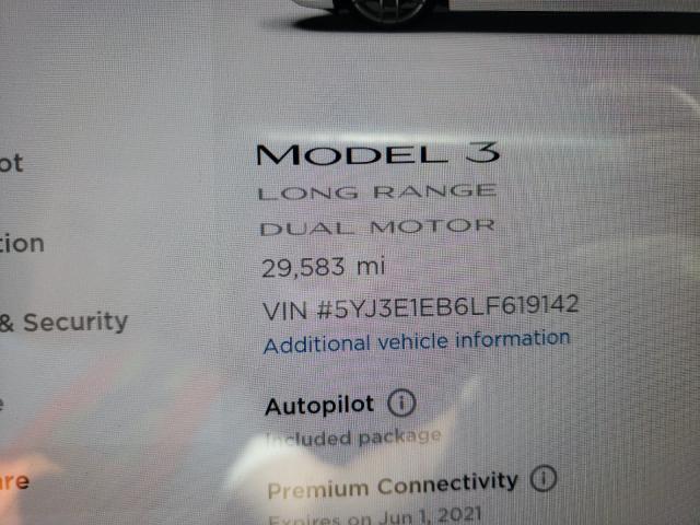 2020 TESLA MODEL 3 5YJ3E1EB6LF619142