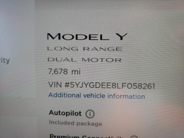 2020 TESLA MODEL Y 5YJYGDEE8LF058261