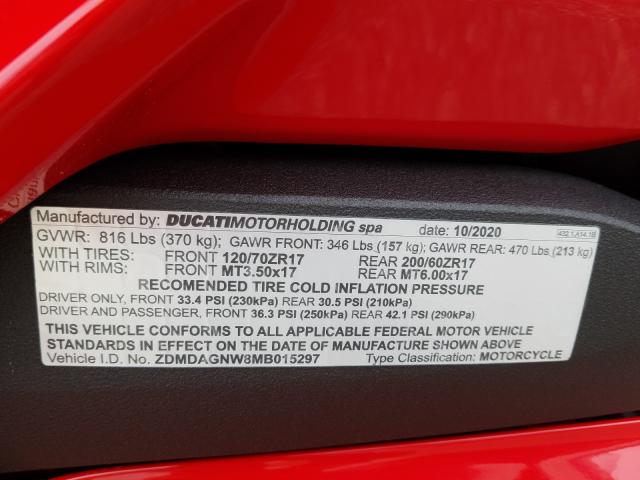 2021 DUCATI PANIGALE V ZDMDAGNW8MB015297
