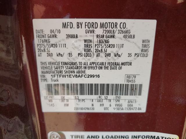 2010 FORD F150 SUPER 1FTFW1EV8AFC29916