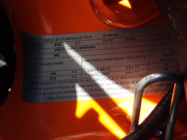 2020 KTM 890 DUKE R VBKTU9401LM800446