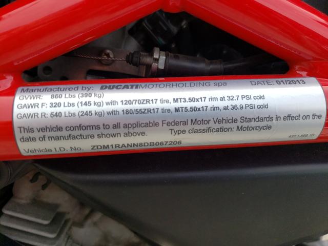 2013 DUCATI MONSTER 79 ZDM1RANN8DB067206