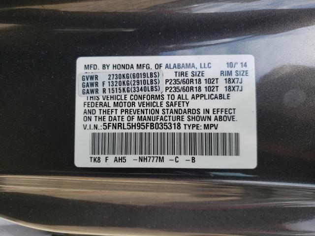 2015 HONDA ODYSSEY TO 5FNRL5H95FB035318