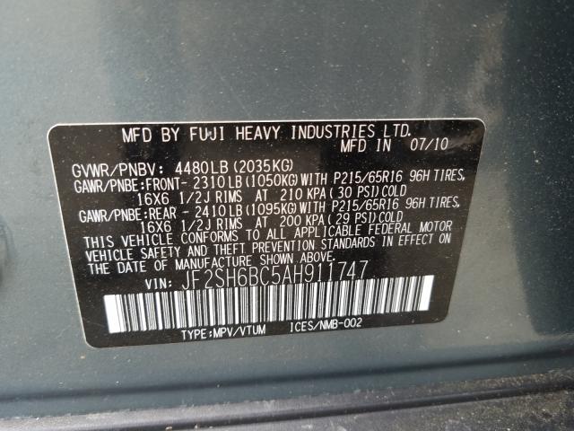 2010 SUBARU FORESTER X JF2SH6BC5AH911747