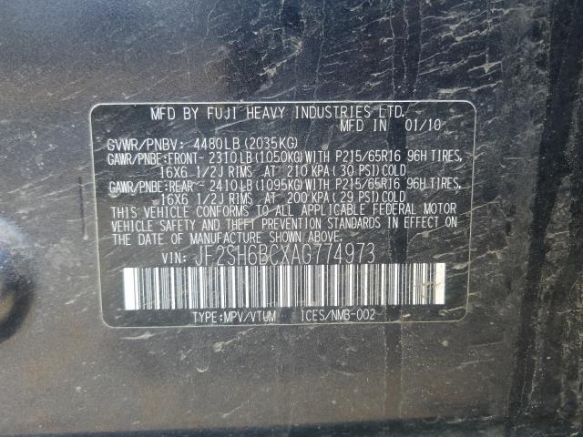2010 SUBARU FORESTER X JF2SH6BCXAG774973