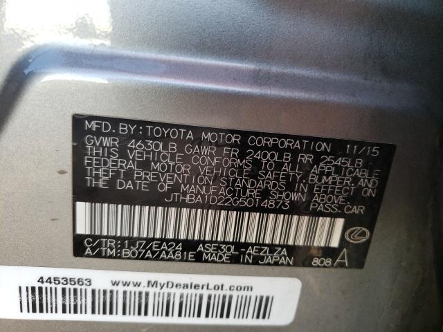 2016 LEXUS IS 200T JTHBA1D22G5014873