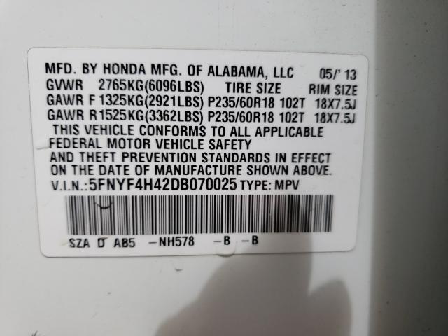 2013 HONDA PILOT EX 5FNYF4H42DB070025