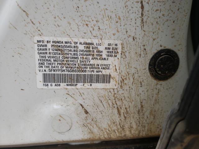 2016 HONDA PILOT EXLN 5FNYF5H76GB030308
