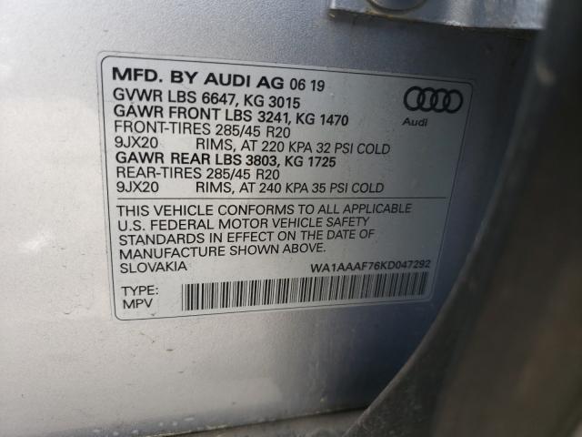 VIN WA1AAAF76KD047292 2019 Audi Q7, Premium no.10