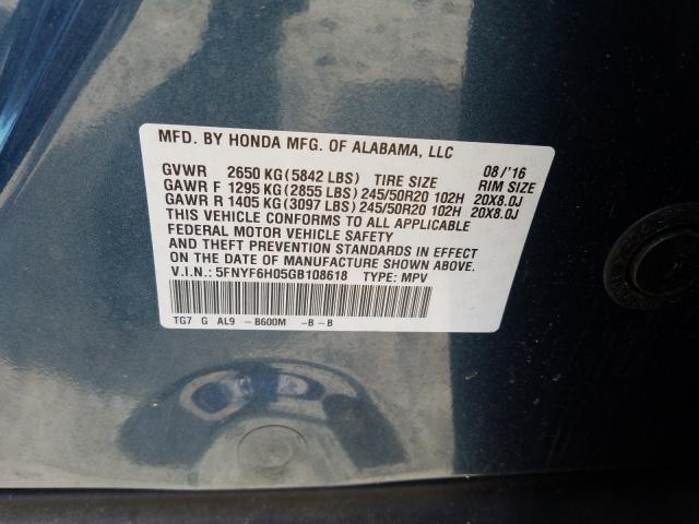 2016 HONDA PILOT ELIT 5FNYF6H05GB108618