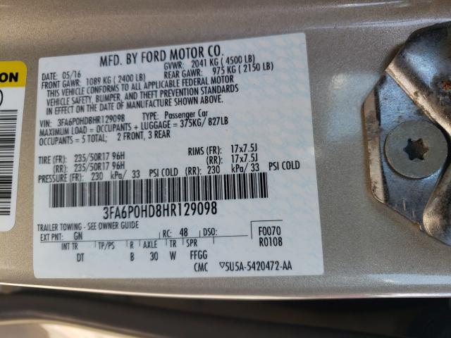 2017 FORD FUSION SE 3FA6P0HD8HR129098