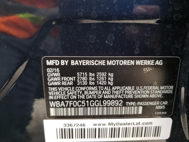 2016 BMW 750 I WBA7F0C51GGL99892