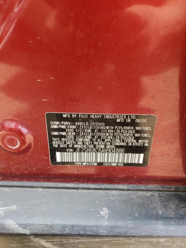 2010 SUBARU FORESTER X JF2SH6BC6AH904886