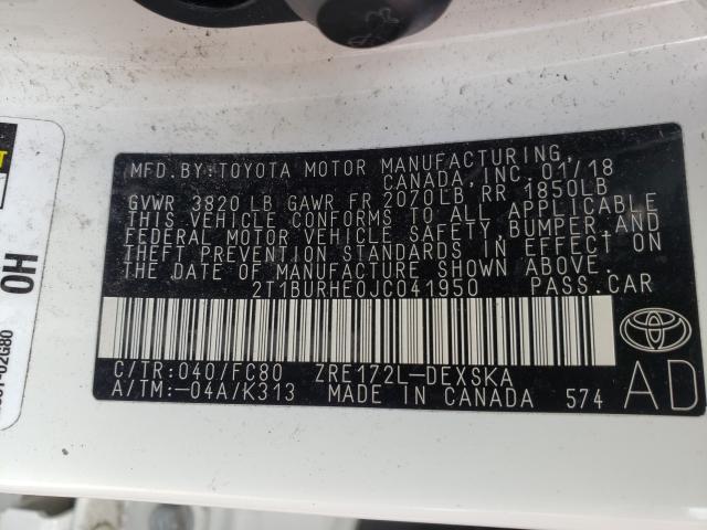 2018 TOYOTA COROLLA L 2T1BURHE0JC041950