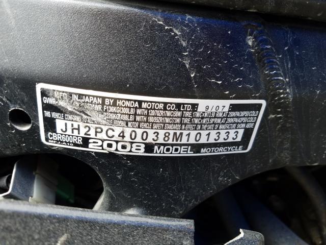 2008 HONDA CBR600 RR JH2PC40038M101333