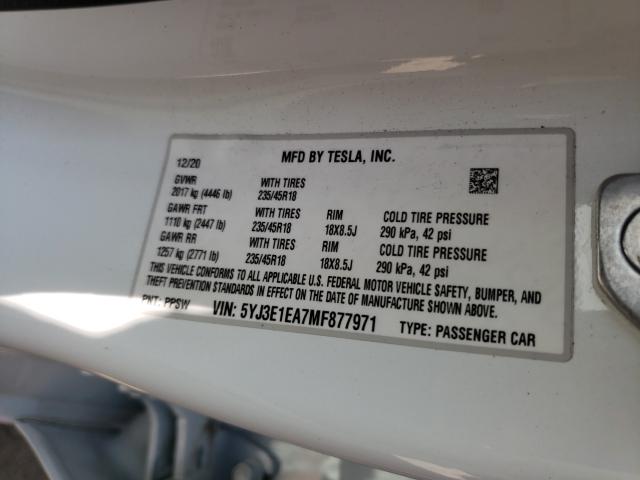 2021 TESLA MODEL 3 5YJ3E1EA7MF877971