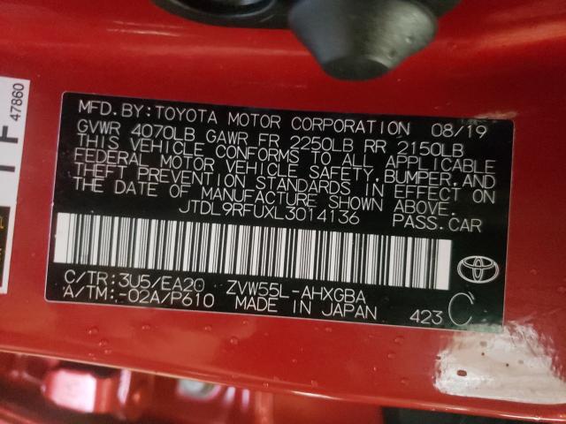 2020 TOYOTA PRIUS LE JTDL9RFUXL3014136