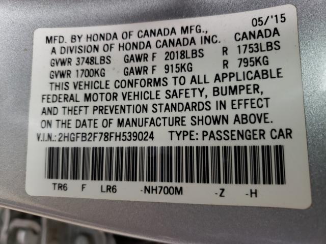 2015 HONDA CIVIC SE 2HGFB2F78FH539024