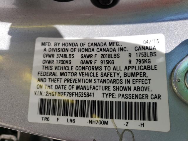 2015 HONDA CIVIC SE 2HGFB2F79FH535841