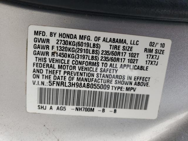 2010 HONDA ODYSSEY TO 5FNRL3H98AB055009