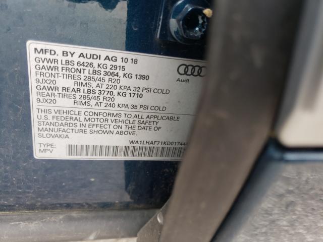 VIN WA1LHAF71KD017444 2019 Audi Q7, Premium Plus no.10