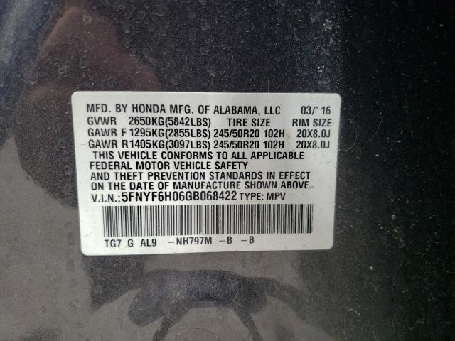 2016 HONDA PILOT ELIT 5FNYF6H06GB068422