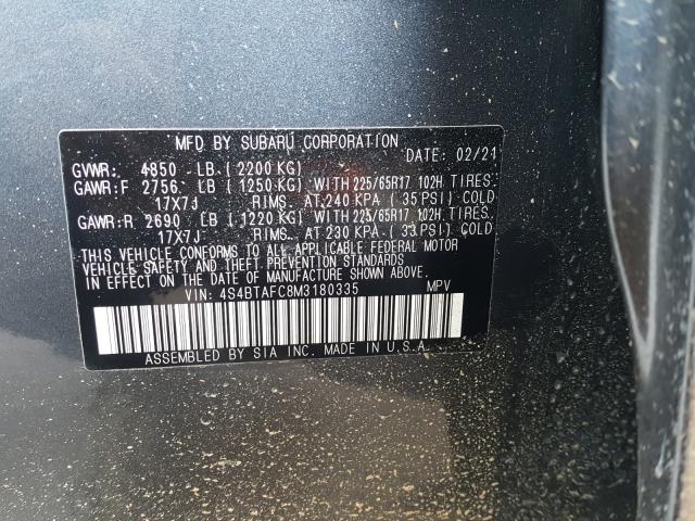 2021 SUBARU OUTBACK PR 4S4BTAFC8M3180335