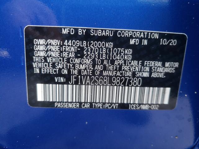 2020 SUBARU WRX STI JF1VA2S68L9827380