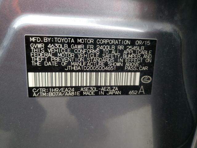 2016 LEXUS IS 200T JTHBA1D20G5004651