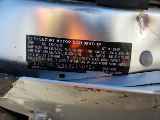 2003 SUZUKI GSX-R600 JS1GN7BAX32100463