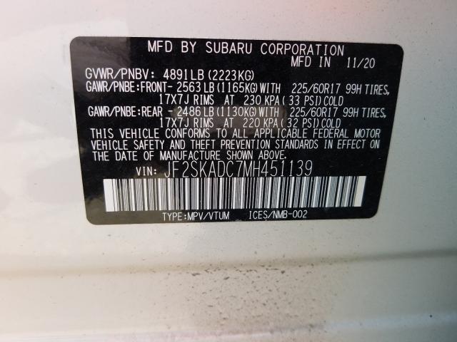 2021 SUBARU FORESTER JF2SKADC7MH451139