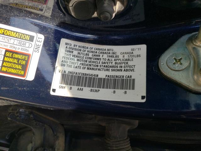 2011 HONDA CIVIC VP 2HGFA1F3XBH545458