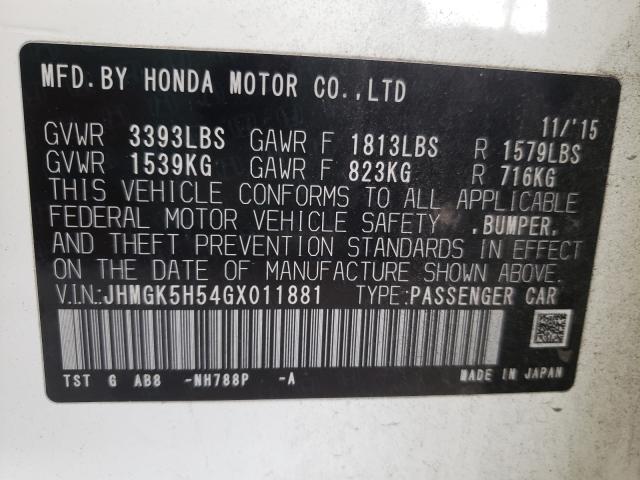 2016 HONDA FIT LX JHMGK5H54GX011881