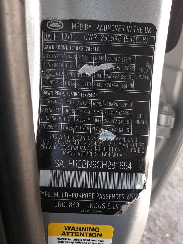 2012 LAND ROVER LR2 HSE SALFR2BN9CH281654