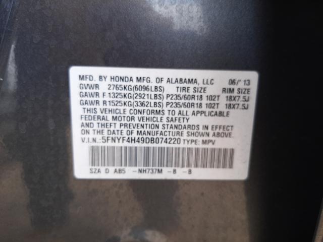 2013 HONDA PILOT EX 5FNYF4H49DB074220