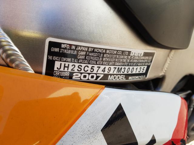 2007 HONDA CBR1000 RR JH2SC57497M300135