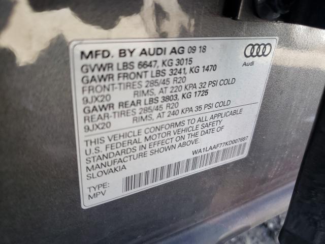 VIN WA1LAAF77KD007697 2019 Audi Q7, Premium Plus no.10