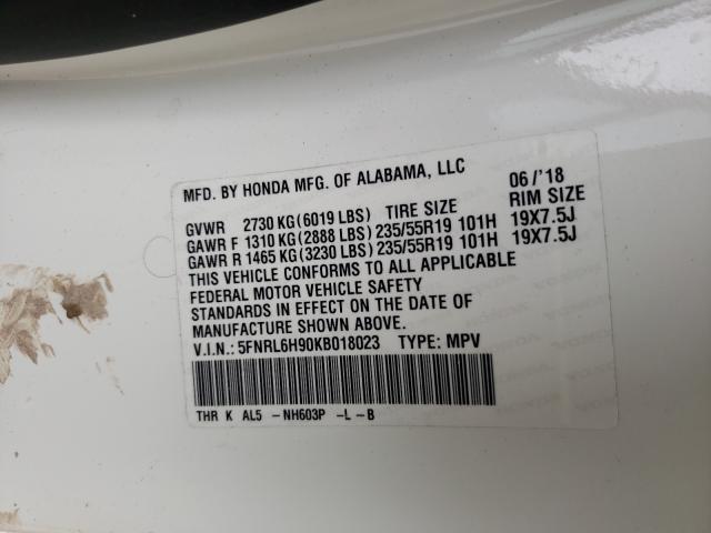2019 HONDA ODYSSEY EL 5FNRL6H90KB018023