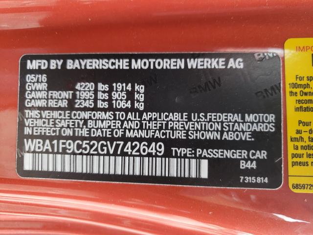 2016 BMW 228 I SULE WBA1F9C52GV742649