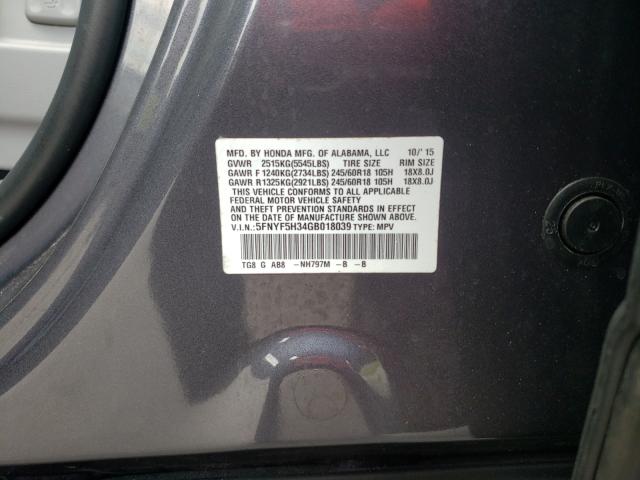 2016 HONDA PILOT EX 5FNYF5H34GB018039